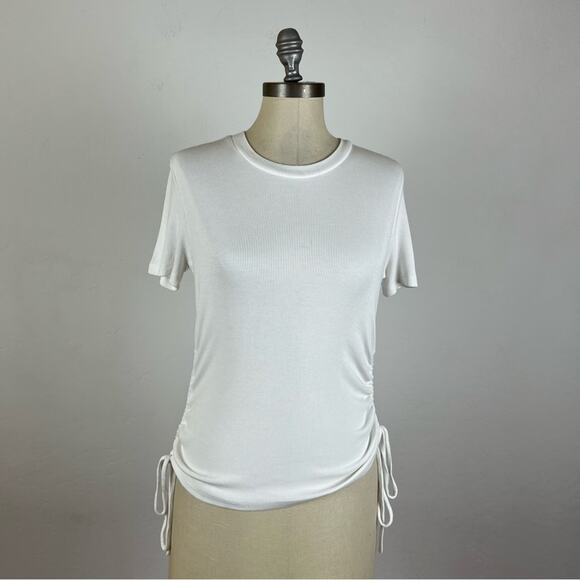 7 For All Mankind White Ribbed Tie Shirt - Picture 1 of 8